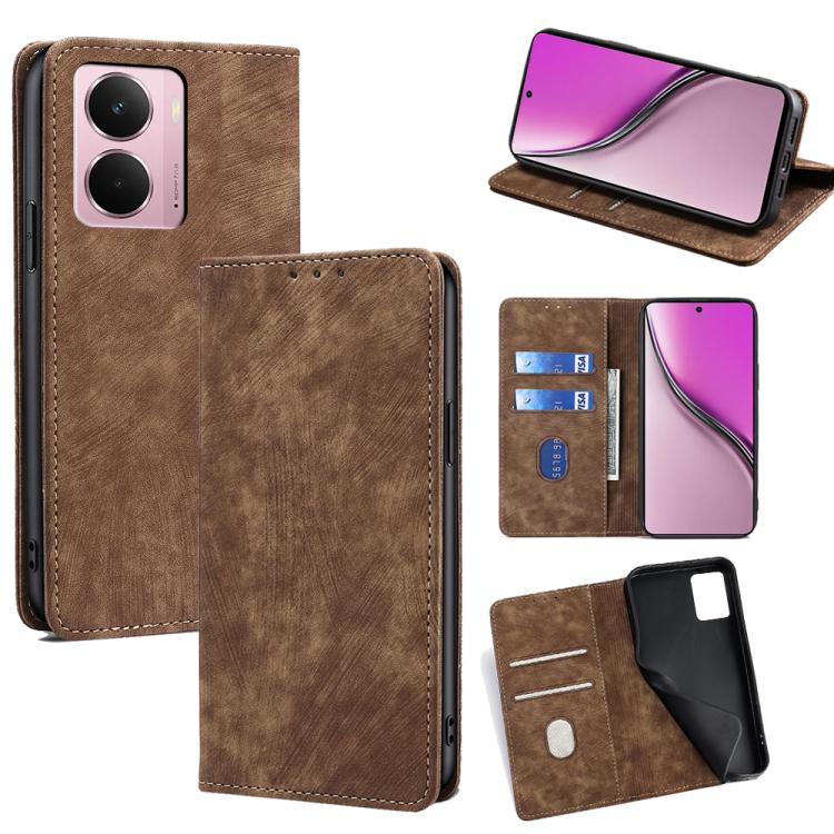 RFID Anti-theft Brush Magnetic Leather Phone Case, For Realme GT 7 5G Global, For Realme 14 5G Global, For Realme P3 Ultra 5G, For Realme P3 Pro 5G Global