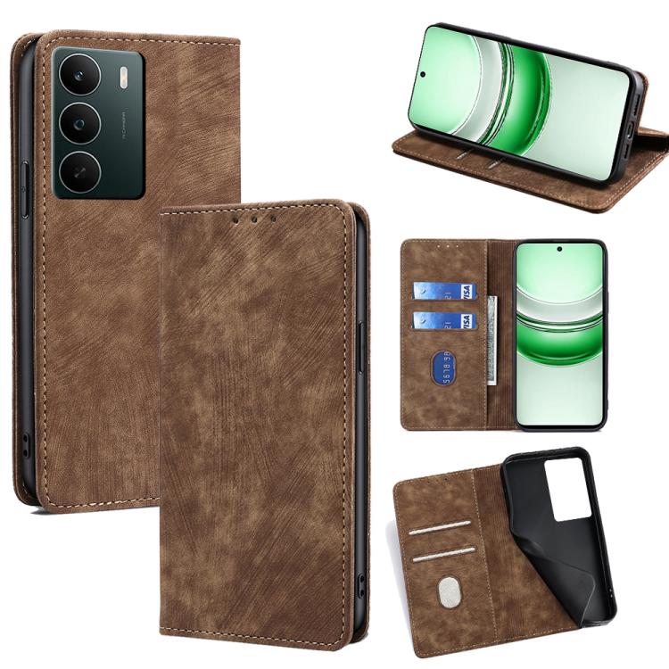 RFID Anti-theft Brush Magnetic Leather Phone Case, For Realme C85 5G, For Realme C85 Pro 4G, For Realme 15T 5G Global, For Realme C71 4G