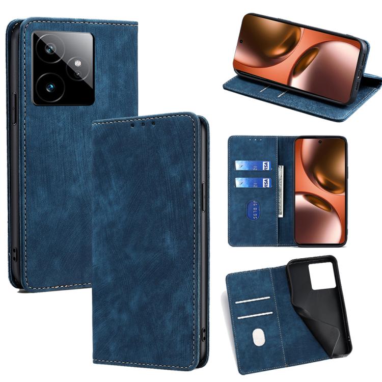 RFID Anti-theft Brush Magnetic Leather Phone Case, For Realme GT 7 5G Global, For Realme 14 5G Global, For Realme P3 Ultra 5G, For Realme P3 Pro 5G Global
