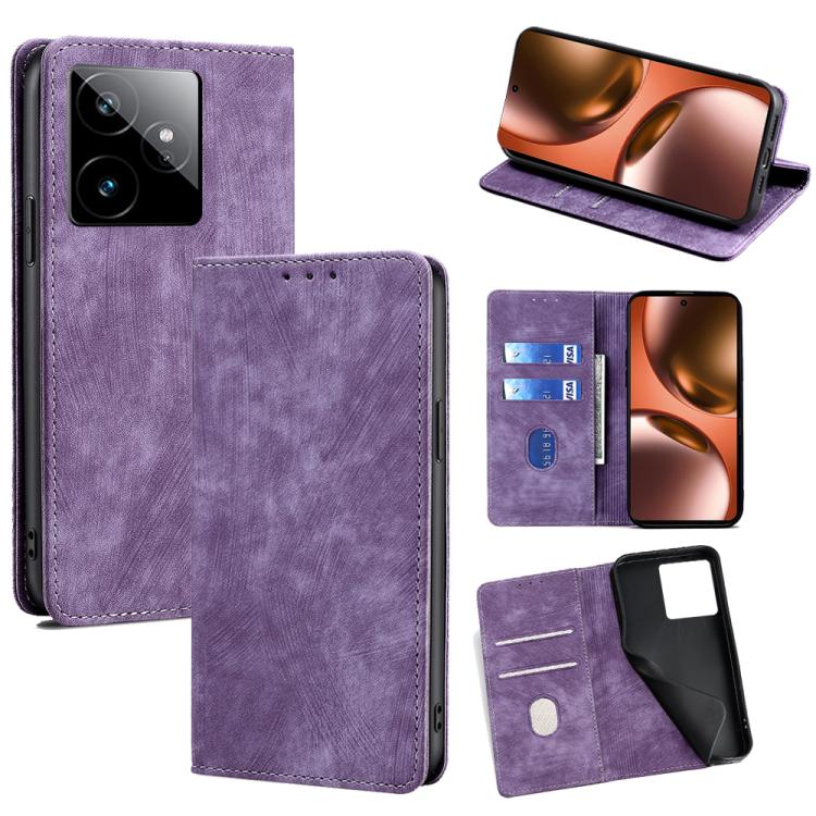 RFID Anti-theft Brush Magnetic Leather Phone Case, For Realme GT 7 5G Global, For Realme 14 5G Global, For Realme P3 Ultra 5G, For Realme P3 Pro 5G Global