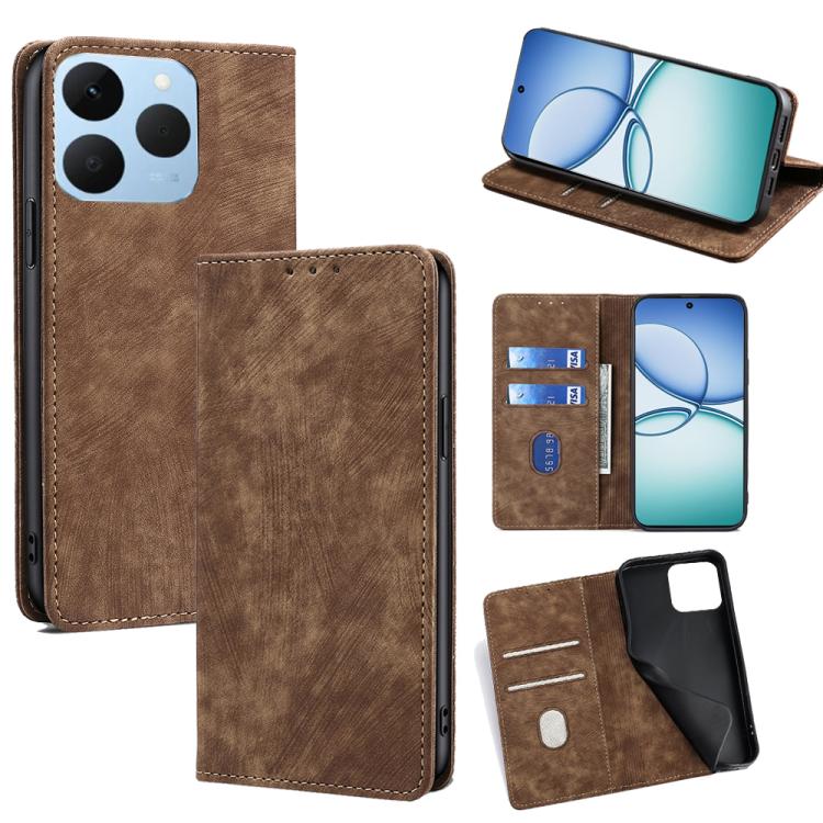 RFID Anti-theft Brush Magnetic Leather Phone Case, For Realme C85 5G, For Realme C85 Pro 4G, For Realme 15T 5G Global, For Realme C71 4G