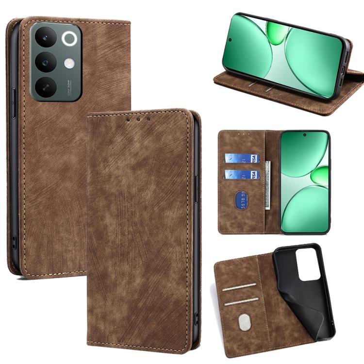 RFID Anti-theft Brush Magnetic Leather Phone Case, For Realme C85 5G, For Realme C85 Pro 4G, For Realme 15T 5G Global, For Realme C71 4G
