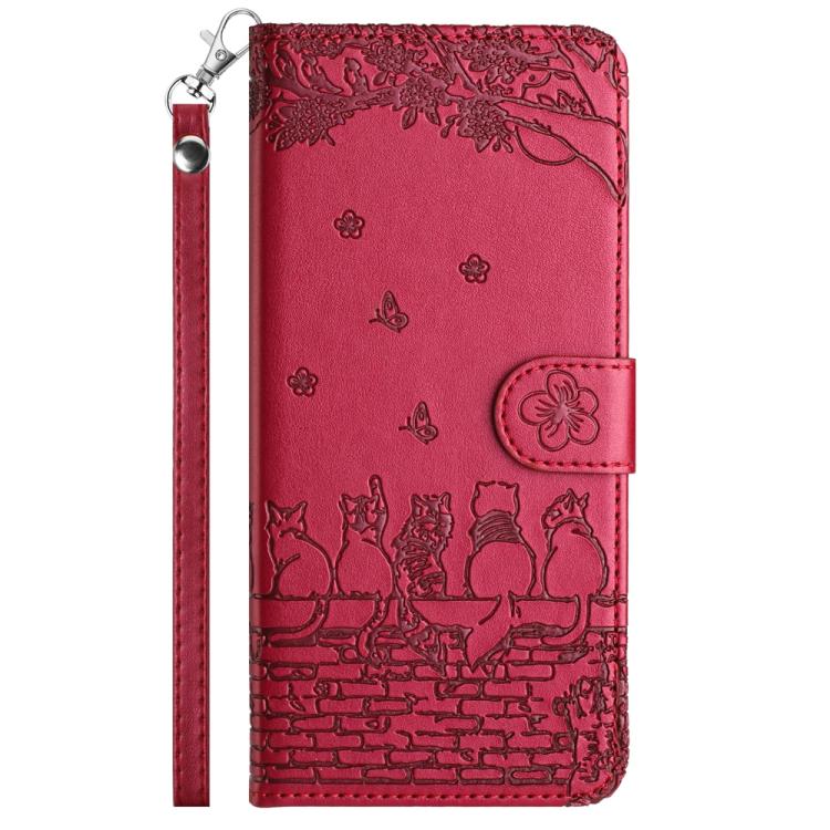 Cat Embossing Pattern Leather Phone Case with Lanyard, For iPhone 16e / 17e, For iPhone 17 Pro Max, For iPhone 17 Pro, For iPhone 17