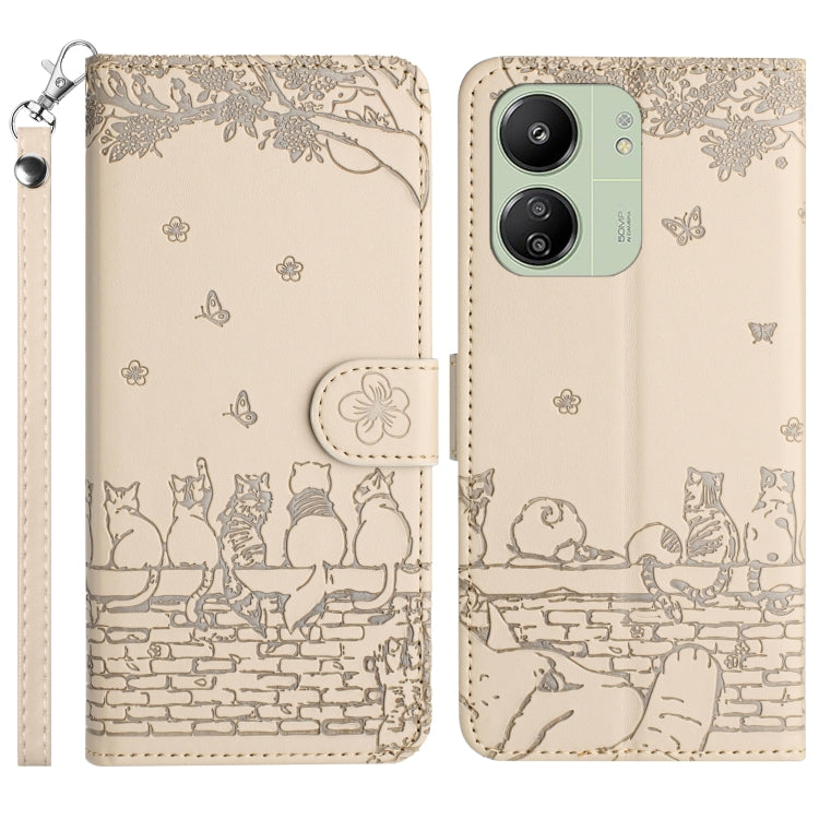 Cat Embossing Pattern Leather Phone Case with Lanyard, For Xiaomi Poco M6 Pro 4G, For Xiaomi Poco C65/Poco M6, For Xiaomi Redmi Note 13 Pro 4G, For Xiaomi Redmi Note 13 4G