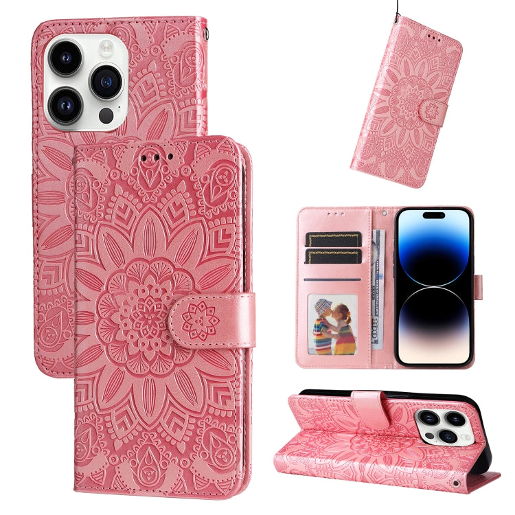 Embossed Sunflower Leather Phone Case, For iPhone 16, For iPhone 15 Pro Max, For iPhone 15 Pro, For iPhone 15 Plus