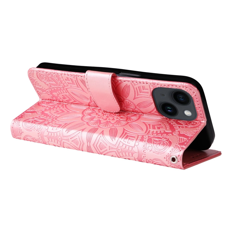 Embossed Sunflower Leather Phone Case, For iPhone 15