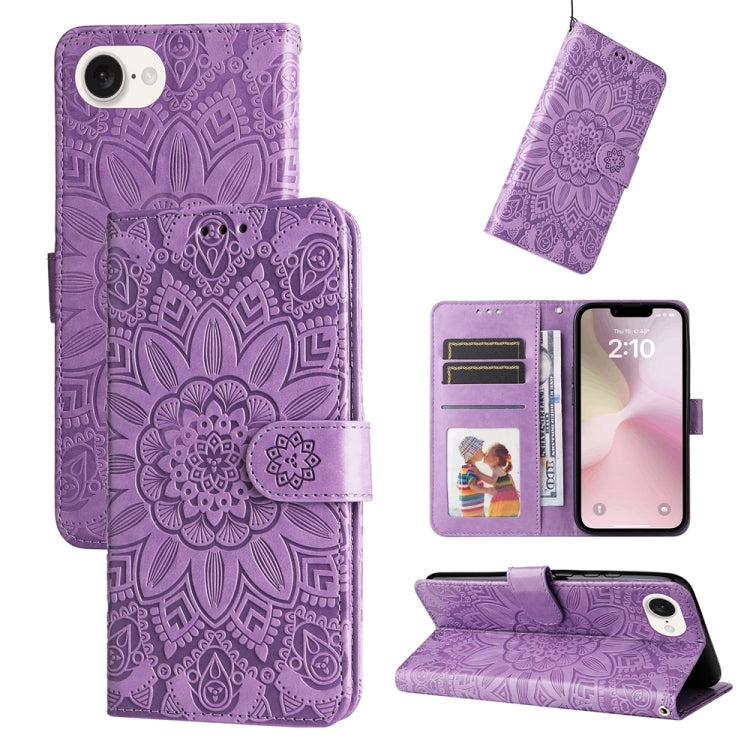 Embossed Sunflower Leather Phone Case, For iPhone 17e / 16e, For iPhone 17 Pro Max, For iPhone 17 Pro, For iPhone 17