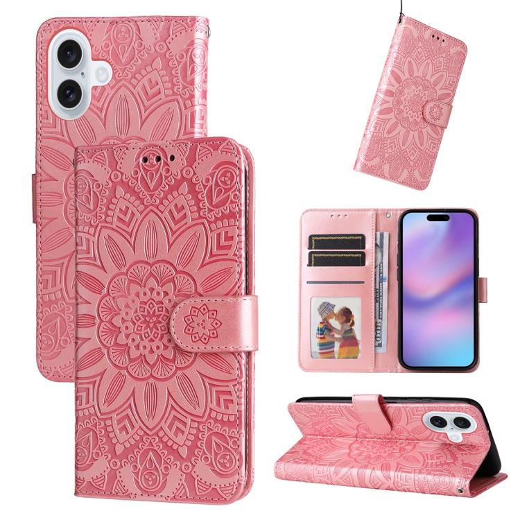Embossed Sunflower Leather Phone Case, For iPhone 17e / 16e, For iPhone 17 Pro Max, For iPhone 17 Pro, For iPhone 17