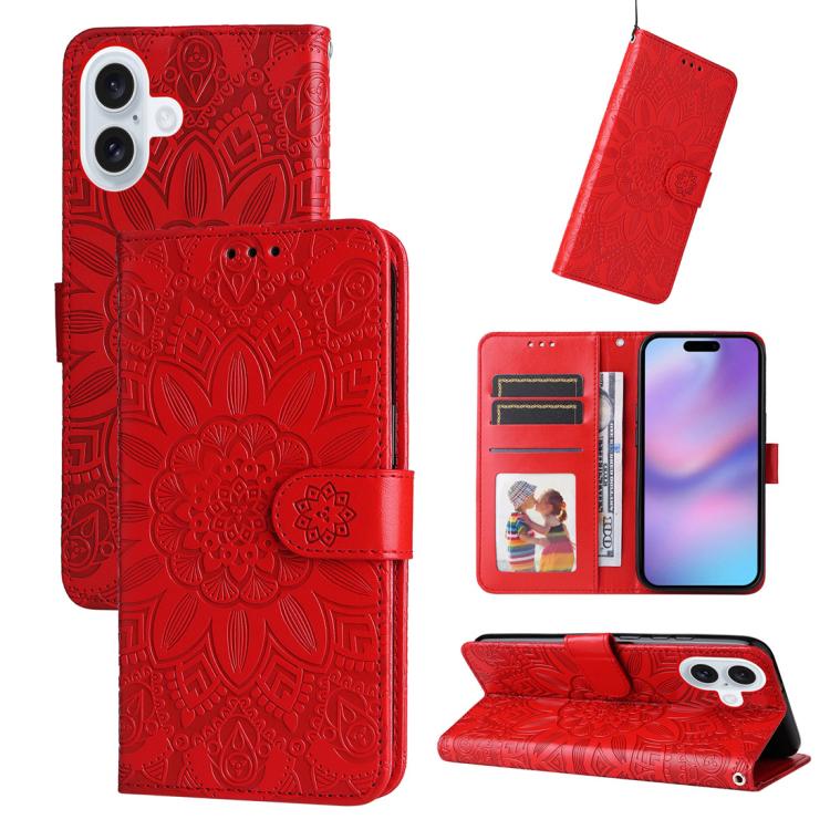 Embossed Sunflower Leather Phone Case, For iPhone 17e / 16e, For iPhone 17 Pro Max, For iPhone 17 Pro, For iPhone 17