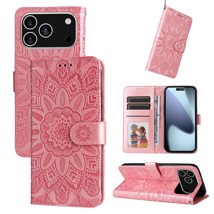 Embossed Sunflower Leather Phone Case, For iPhone 17e / 16e, For iPhone 17 Pro Max, For iPhone 17 Pro, For iPhone 17