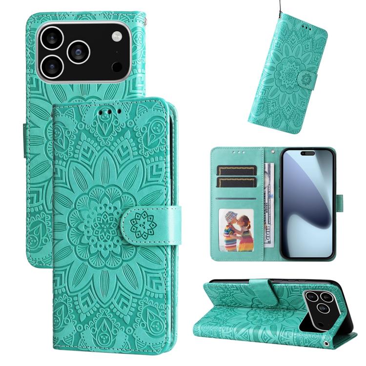 Embossed Sunflower Leather Phone Case, For iPhone 17e / 16e, For iPhone 17 Pro Max, For iPhone 17 Pro, For iPhone 17