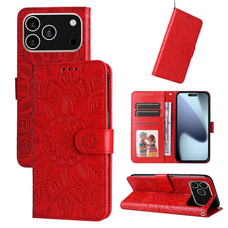 Embossed Sunflower Leather Phone Case, For iPhone 17e / 16e, For iPhone 17 Pro Max, For iPhone 17 Pro, For iPhone 17
