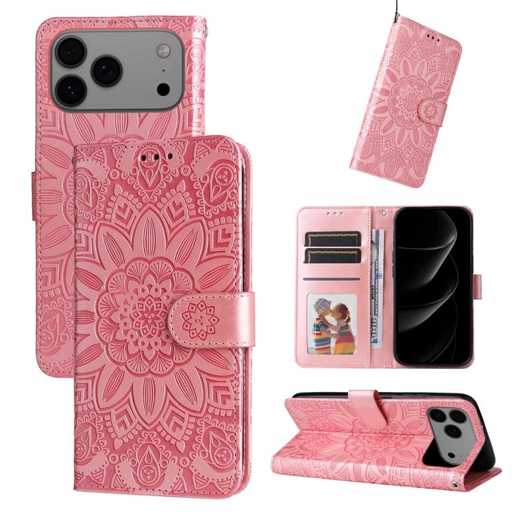 Embossed Sunflower Leather Phone Case, For iPhone 17e / 16e, For iPhone 17 Pro Max, For iPhone 17 Pro, For iPhone 17