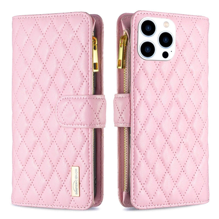 Diamond Lattice Zipper Wallet Leather Flip Phone Case, For iPhone 16 Pro Max, For iPhone 16 Pro, For iPhone 16 Plus, For iPhone 16
