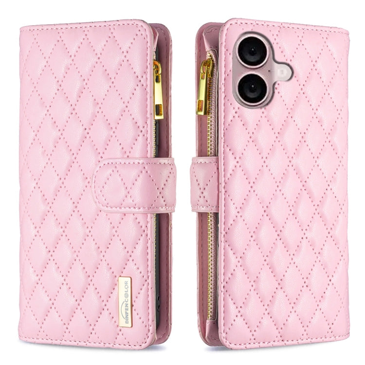 Diamond Lattice Zipper Wallet Leather Flip Phone Case, For iPhone 16 Pro Max, For iPhone 16 Pro, For iPhone 16 Plus, For iPhone 16