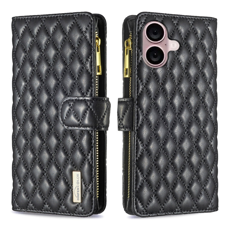 Diamond Lattice Zipper Wallet Leather Flip Phone Case, For iPhone 16 Pro Max, For iPhone 16 Pro, For iPhone 16 Plus, For iPhone 16