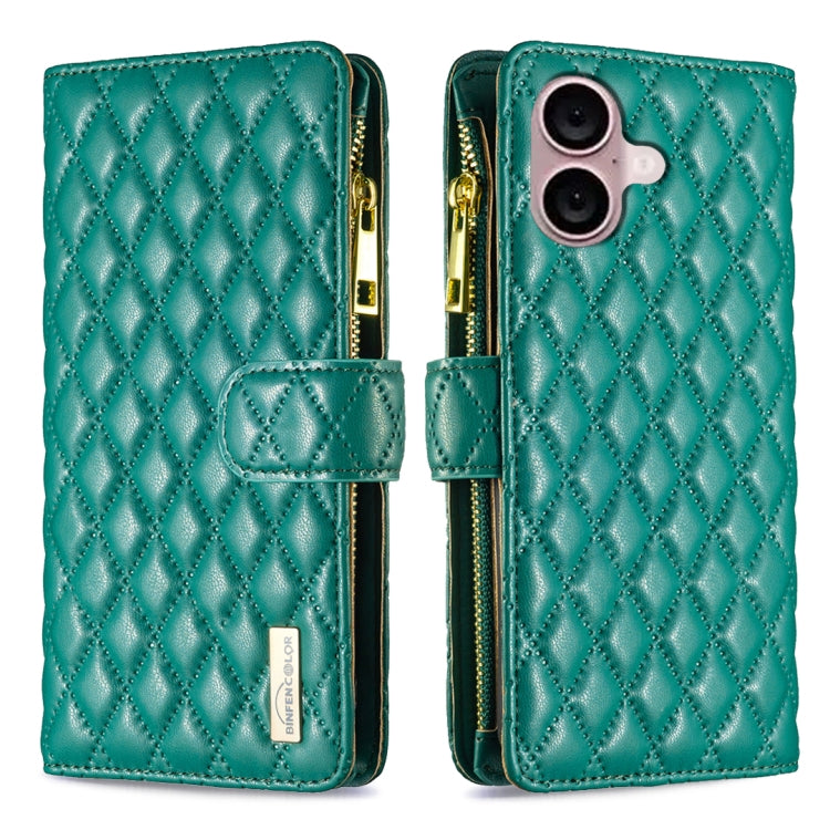 Diamond Lattice Zipper Wallet Leather Flip Phone Case, For iPhone 16 Pro Max, For iPhone 16 Pro, For iPhone 16 Plus, For iPhone 16