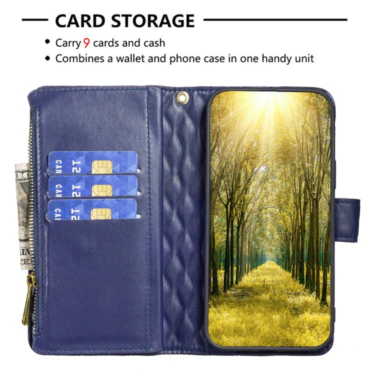 Diamond Lattice Zipper Wallet Leather Flip Phone Case, For iPhone 17 Pro Max, For iPhone 17 Pro, For iPhone 17, For iPhone Air