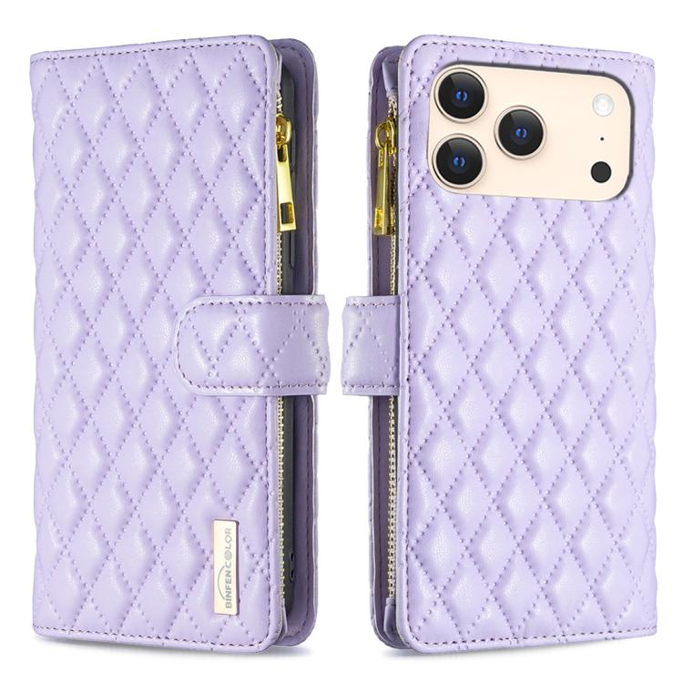 Diamond Lattice Zipper Wallet Leather Flip Phone Case, For iPhone 17 Pro Max, For iPhone 17 Pro, For iPhone 17, For iPhone Air