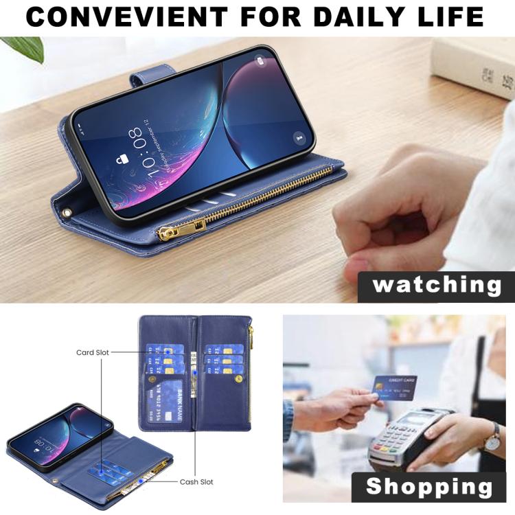 Diamond Lattice Zipper Wallet Leather Flip Phone Case, For iPhone 17 Pro Max, For iPhone 17 Pro, For iPhone 17, For iPhone Air