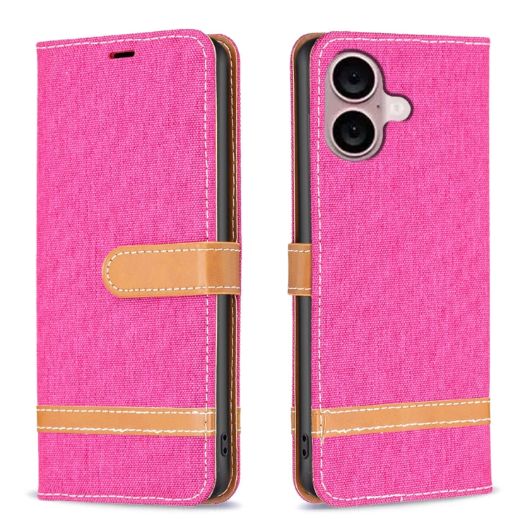 Color Block Denim Texture Leather Phone Case, For iPhone 16 Plus, For iPhone 16
