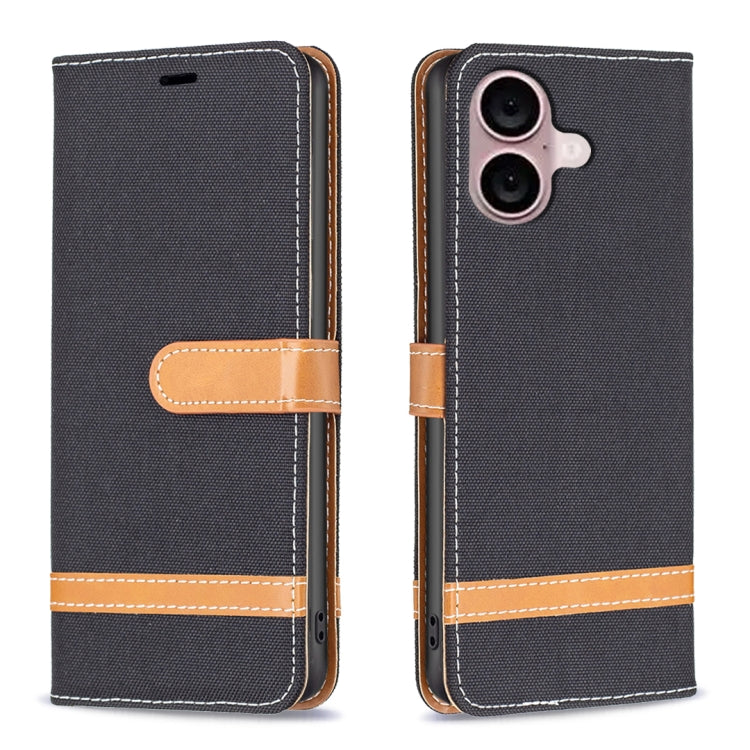 Color Block Denim Texture Leather Phone Case, For iPhone 16 Plus, For iPhone 16