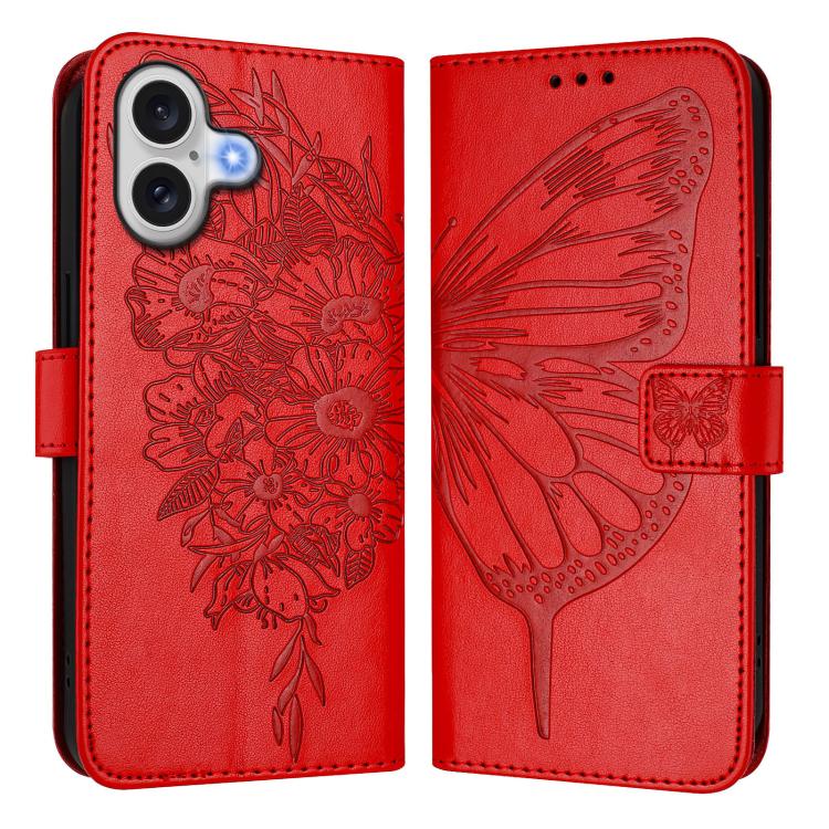 Embossed Butterfly Leather Phone Case, For iPhone 17, For iPhone Air, For iPhone 16 Pro Max
