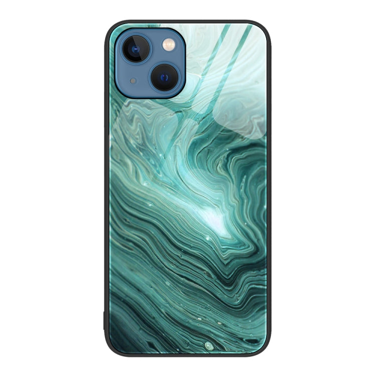 Marble Pattern Glass Protective Phone Case, For iPhone 15 Plus, For iPhone 15