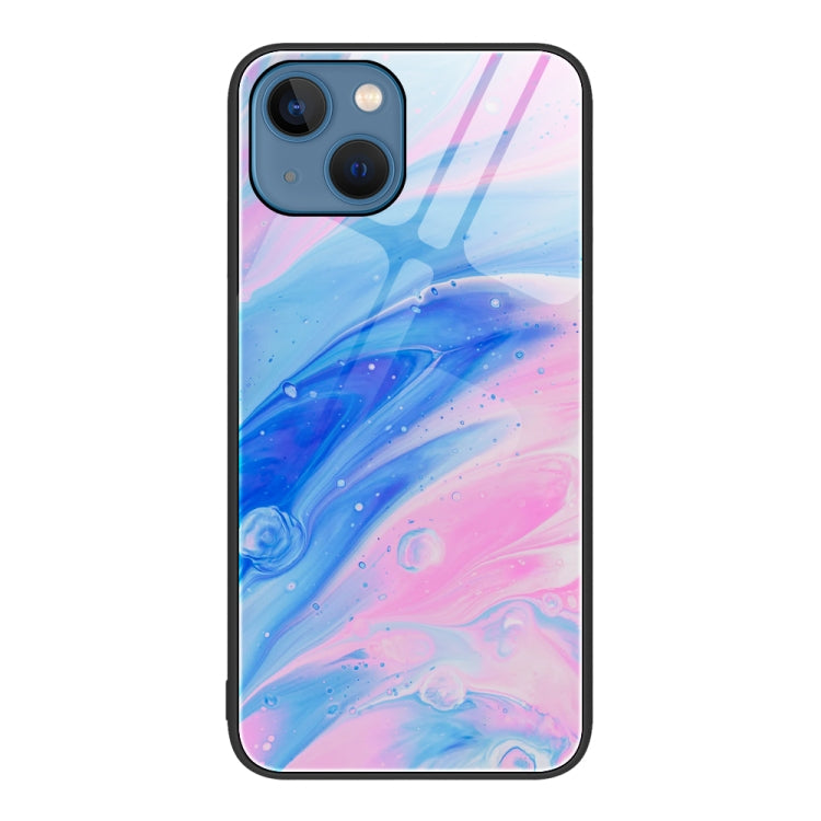 Marble Pattern Glass Protective Phone Case, For iPhone 15 Plus, For iPhone 15
