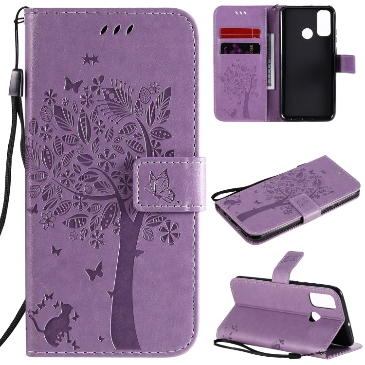 Tree & Cat Embossed Pattern Horizontal Flip Leather Case with Holder & Card Slots & Wallet & Lanyard, For Huawei Y6p, For Huawei Honor 9A