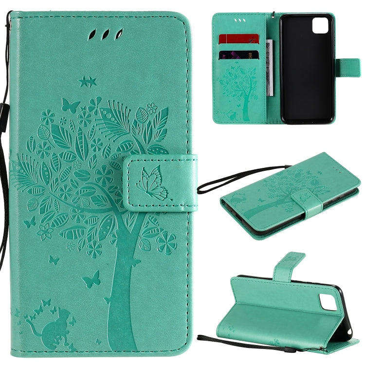 Tree & Cat Embossed Pattern Horizontal Flip Leather Case with Holder & Card Slots & Wallet & Lanyard, For Huawei Y6p, For Huawei Honor 9A