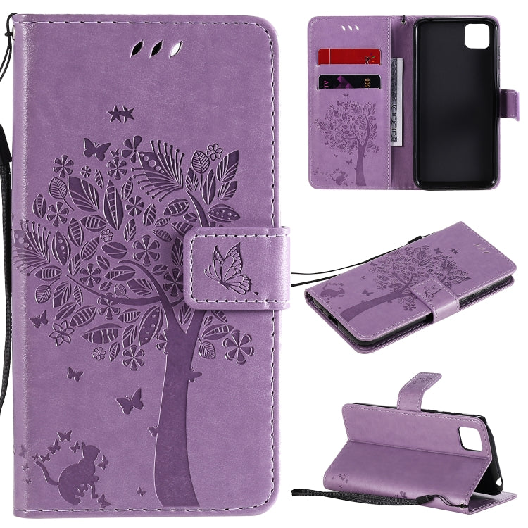 Tree & Cat Embossed Pattern Horizontal Flip Leather Case with Holder & Card Slots & Wallet & Lanyard, For Huawei Y6p, For Huawei Honor 9A