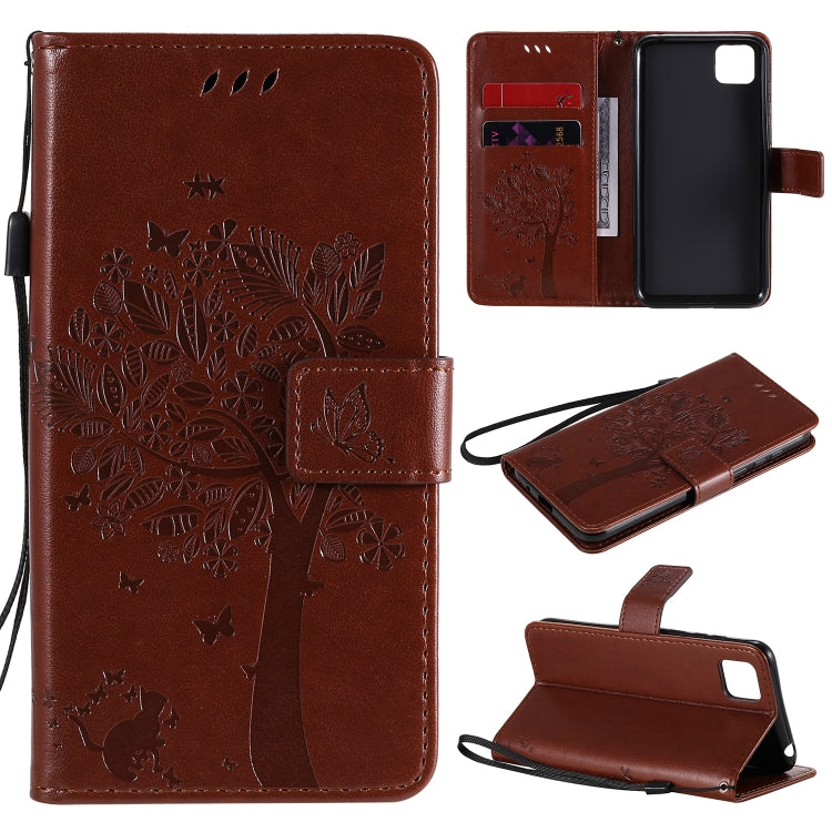 Tree & Cat Embossed Pattern Horizontal Flip Leather Case with Holder & Card Slots & Wallet & Lanyard, For Huawei Y6p, For Huawei Honor 9A