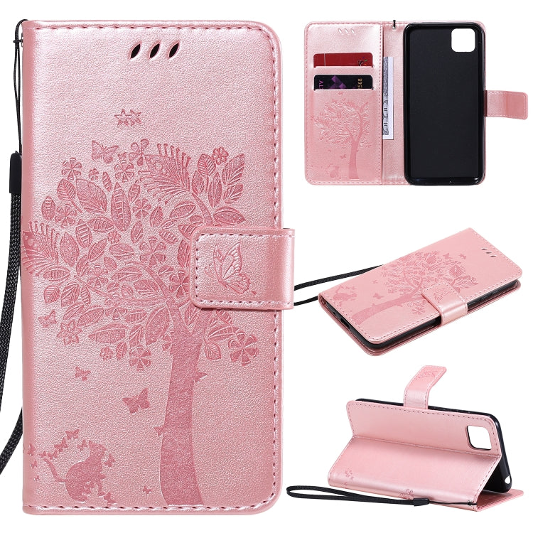 Tree & Cat Embossed Pattern Horizontal Flip Leather Case with Holder & Card Slots & Wallet & Lanyard, For Huawei Y6p, For Huawei Honor 9A