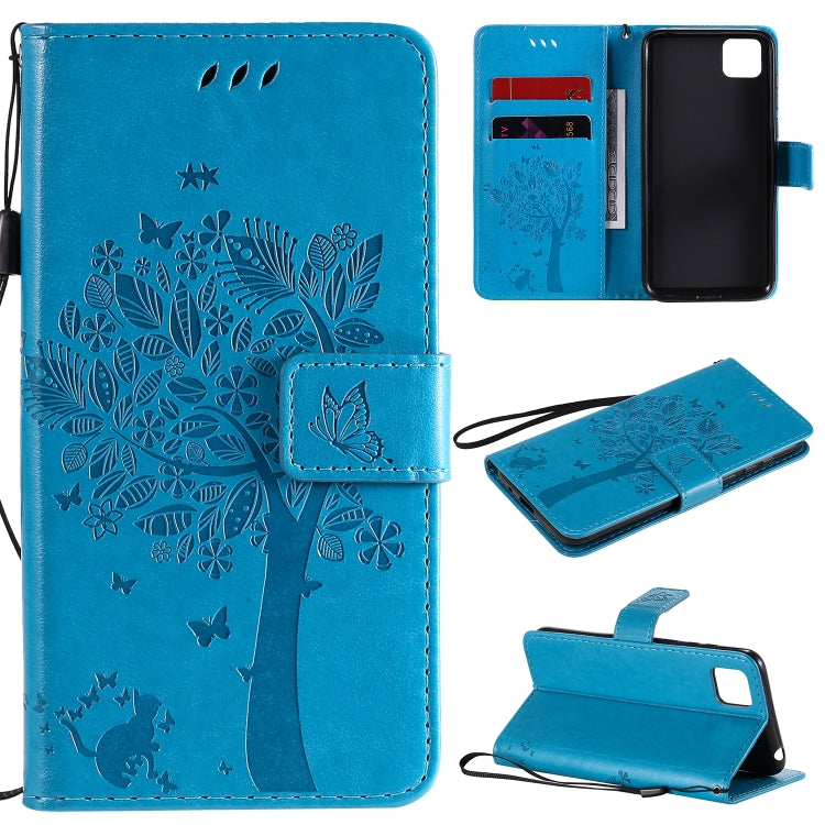 Tree & Cat Embossed Pattern Horizontal Flip Leather Case with Holder & Card Slots & Wallet & Lanyard, For Huawei Y6p, For Huawei Honor 9A
