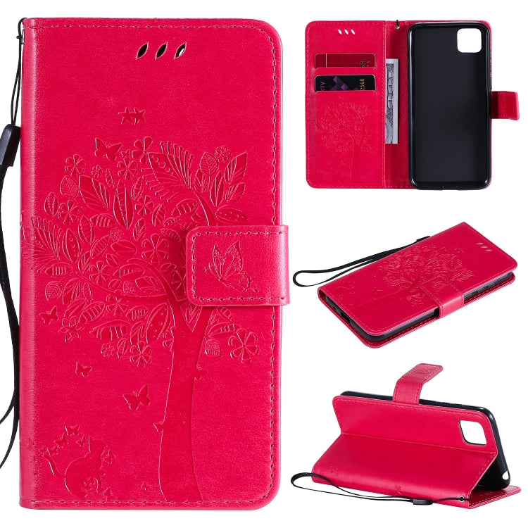 Tree & Cat Embossed Pattern Horizontal Flip Leather Case with Holder & Card Slots & Wallet & Lanyard, For Huawei Y6p, For Huawei Honor 9A