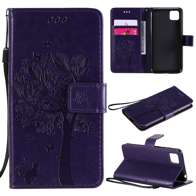 Tree & Cat Embossed Pattern Horizontal Flip Leather Case with Holder & Card Slots & Wallet & Lanyard, For Huawei Y6p, For Huawei Honor 9A