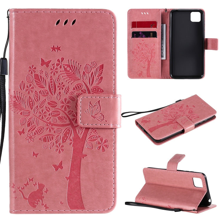 Tree & Cat Embossed Pattern Horizontal Flip Leather Case with Holder & Card Slots & Wallet & Lanyard, For Huawei Y6p, For Huawei Honor 9A