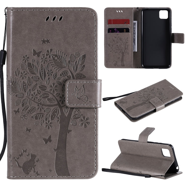 Tree & Cat Embossed Pattern Horizontal Flip Leather Case with Holder & Card Slots & Wallet & Lanyard, For Huawei Y6p, For Huawei Honor 9A