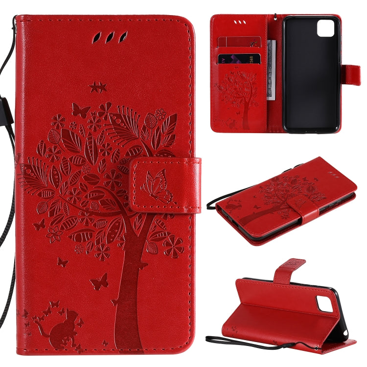 Tree & Cat Embossed Pattern Horizontal Flip Leather Case with Holder & Card Slots & Wallet & Lanyard, For Huawei Y6p, For Huawei Honor 9A