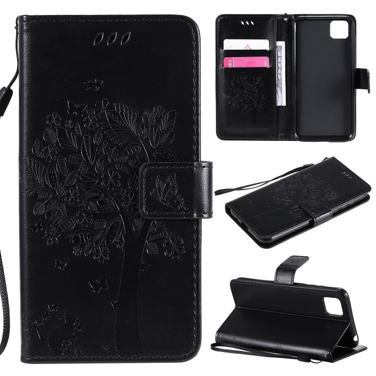 Tree & Cat Embossed Pattern Horizontal Flip Leather Case with Holder & Card Slots & Wallet & Lanyard, For Huawei Y6p, For Huawei Honor 9A