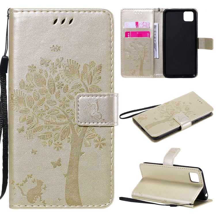 Tree & Cat Embossed Pattern Horizontal Flip Leather Case with Holder & Card Slots & Wallet & Lanyard, For Huawei Y6p, For Huawei Honor 9A