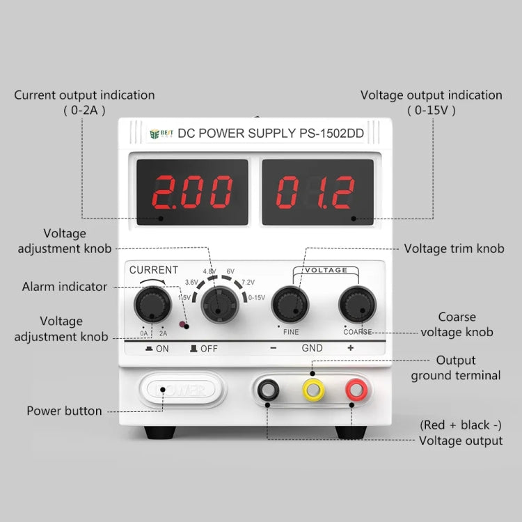 BEST 1502DD 15V / 2A Digital Display DC Regulated Power Supply, 110V US Plug, 220V EU Plug