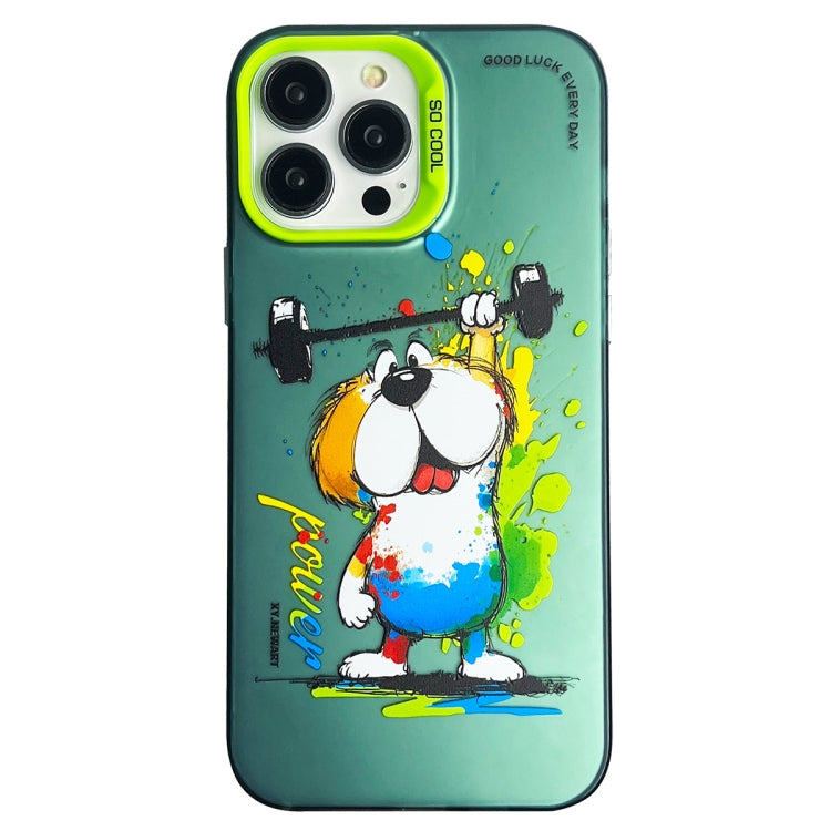 Double Layer Color Silver Series Animal Oil Painting Phone Case, For iPhone 14 Pro