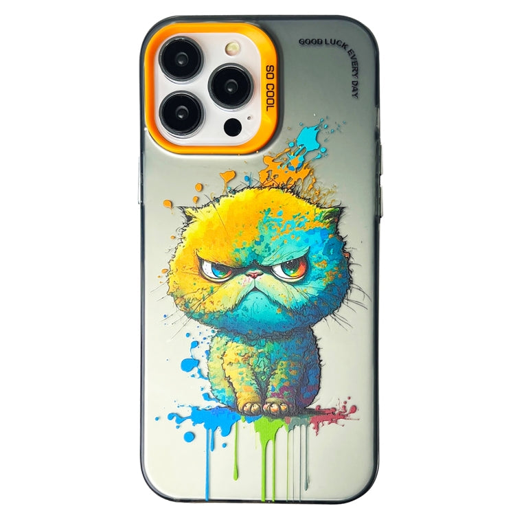 Double Layer Color Silver Series Animal Oil Painting Phone Case, For iPhone 14 Pro
