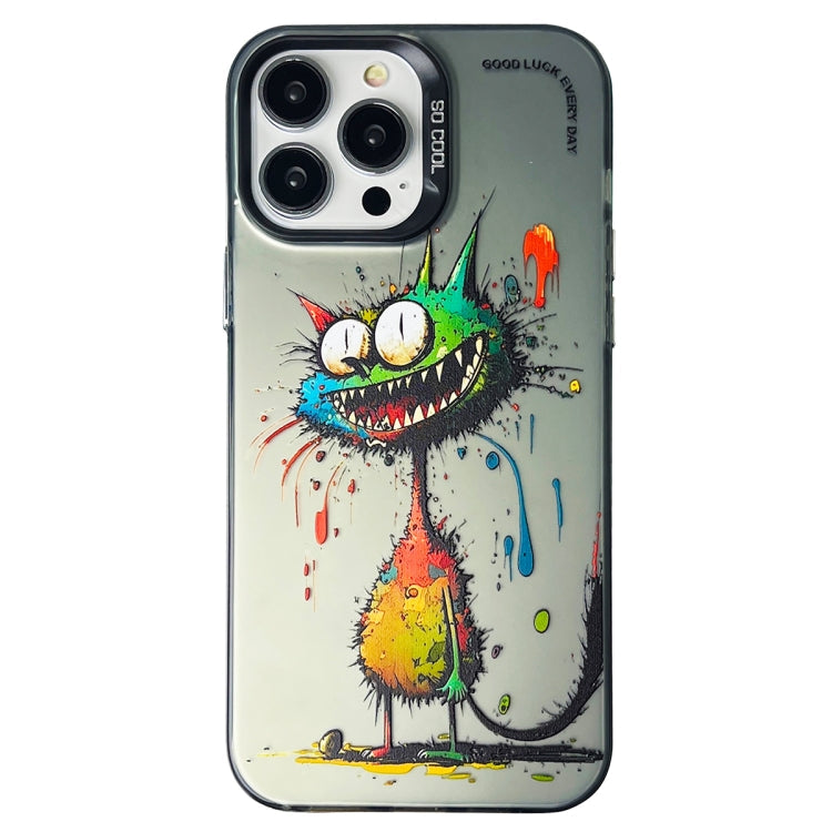 Double Layer Color Silver Series Animal Oil Painting Phone Case, For iPhone 14 Pro