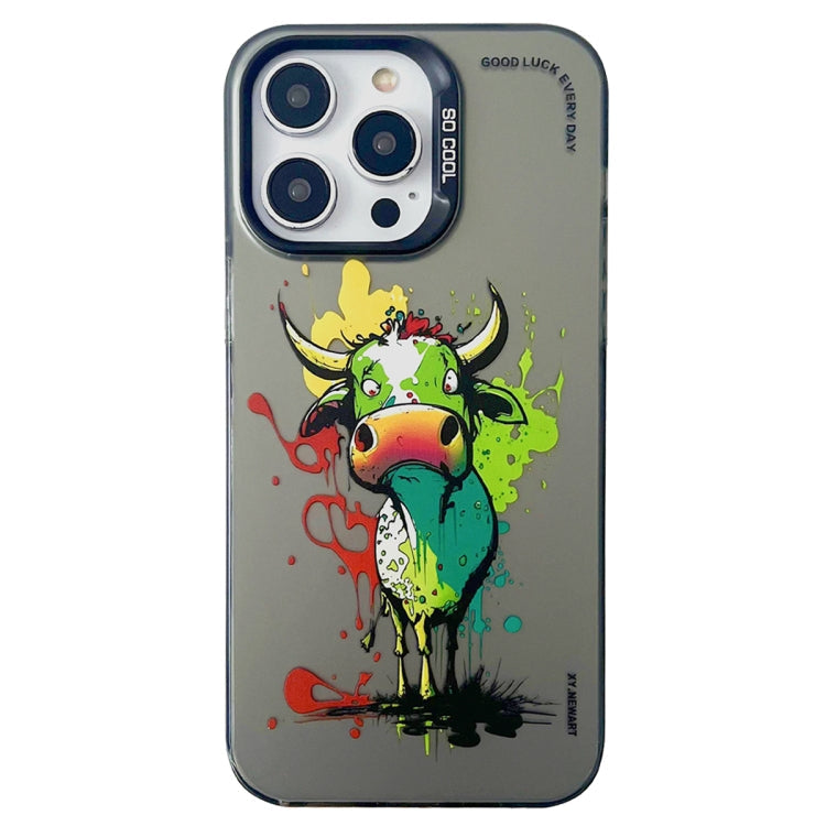 Double Layer Color Silver Series Animal Oil Painting Phone Case, For iPhone 14 Pro