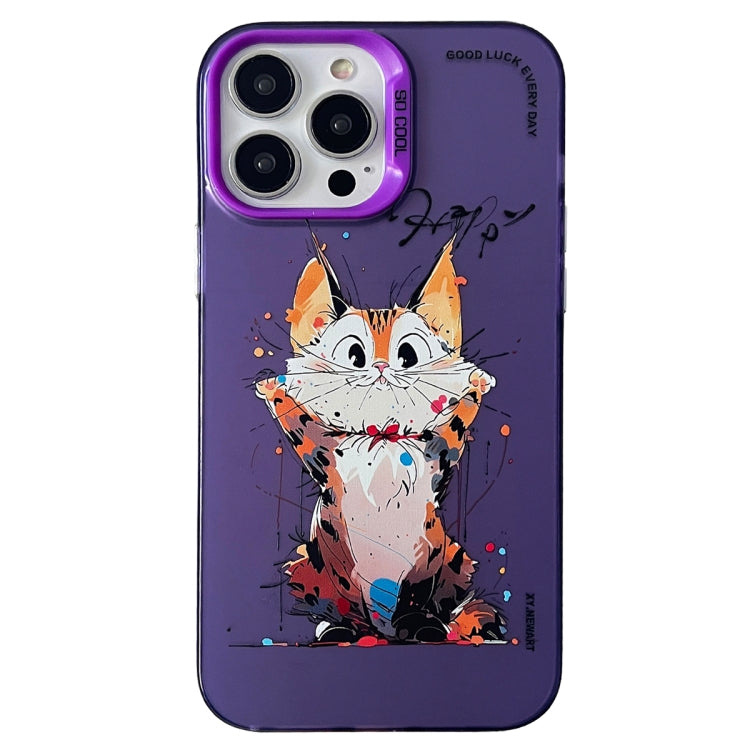 Double Layer Color Silver Series Animal Oil Painting Phone Case, For iPhone 14 Pro