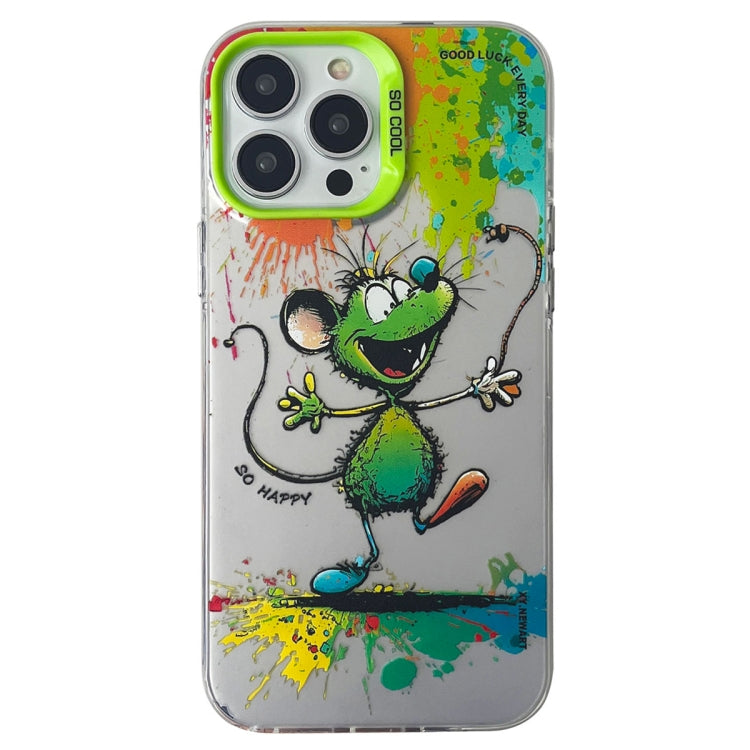 Double Layer Color Silver Series Animal Oil Painting Phone Case, For iPhone 14 Pro Max