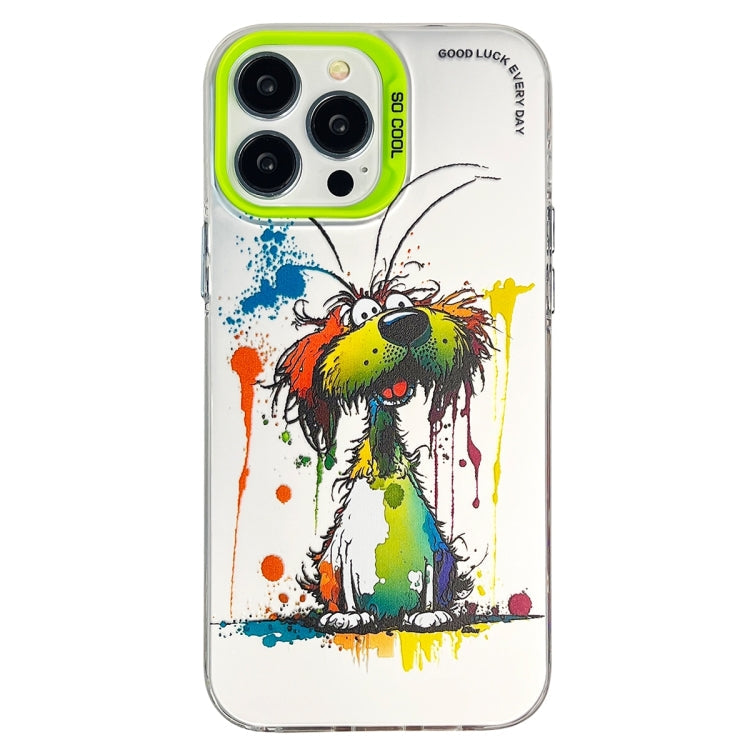 Double Layer Color Silver Series Animal Oil Painting Phone Case, For iPhone 15 Pro